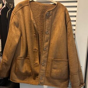 J. Crew Factory Camel Button-Front Sherpa-Lined Puffer Jacket